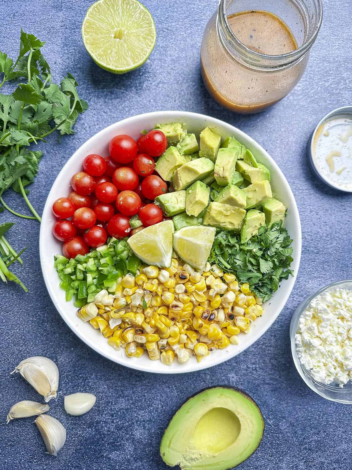 Ingredients for charred corn salad.
