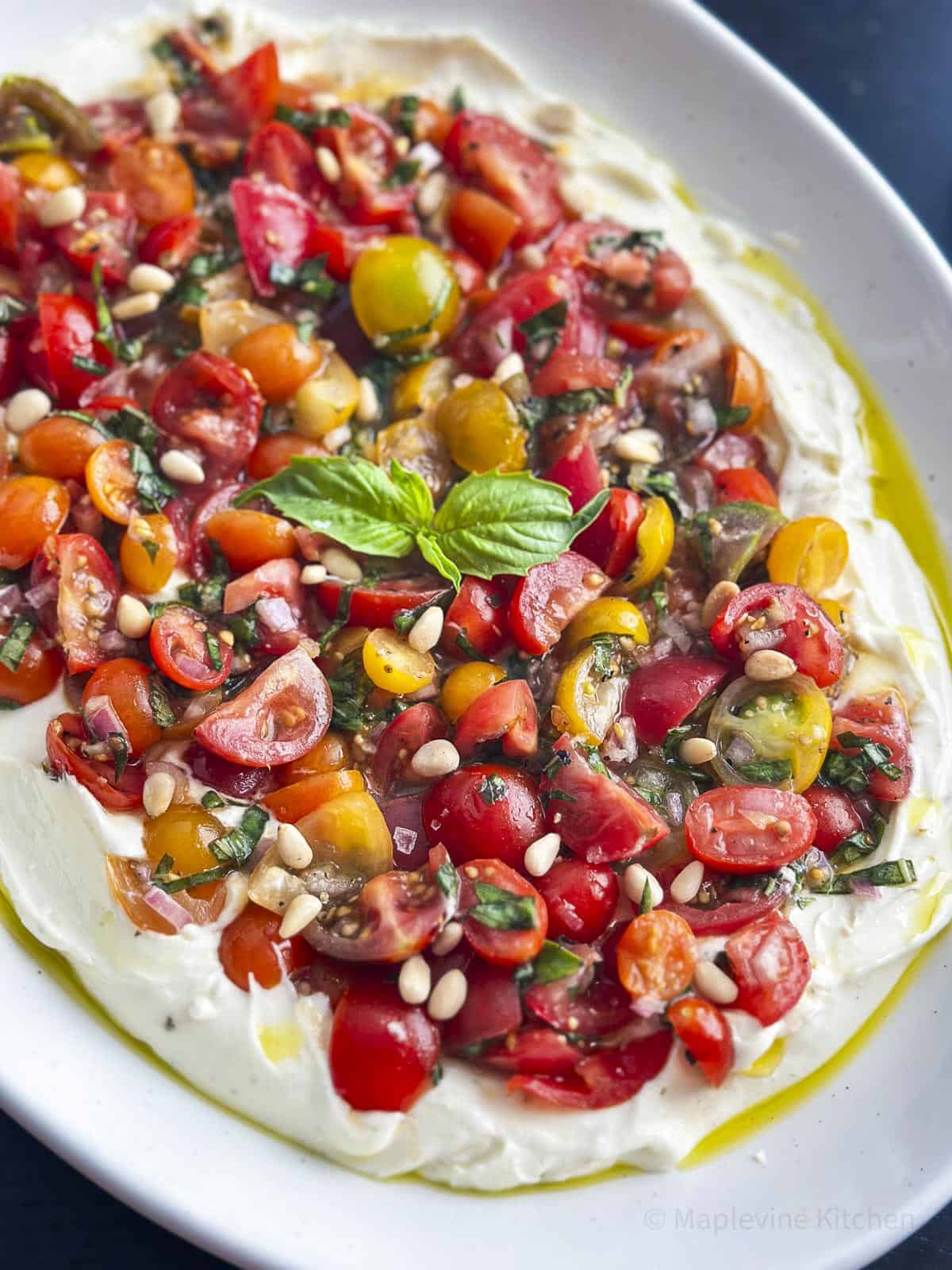 Bruschetta dip with tomatoes and basil.