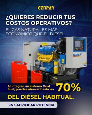 Generador de energía portátil con sistema Dual Fuel para reducir costos operativos y ahorrar hasta 70%, ideal para el diésel habitual, sin sacrificar potencia, en maquinaria industrial.