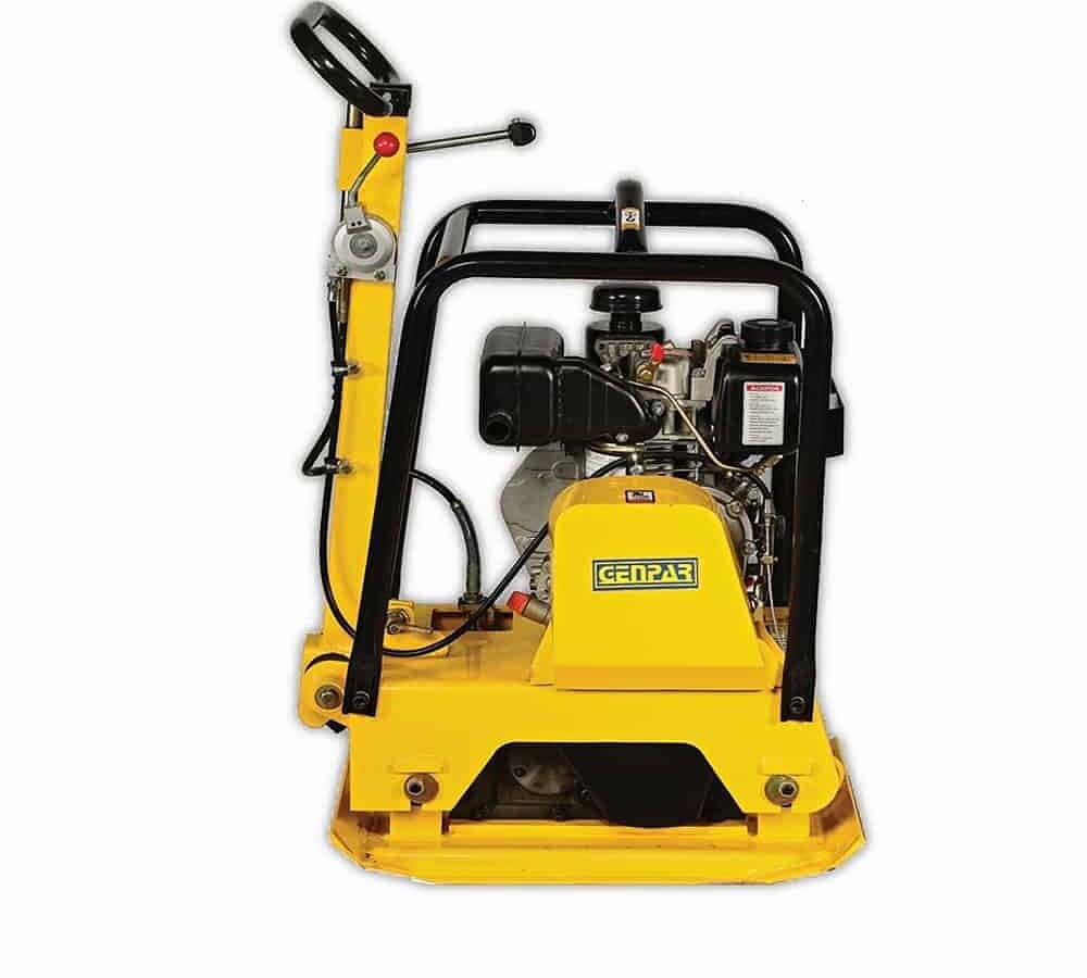 MaquinariasPro, máquina vibratoria compacta amarilla para construcción y trabajos de asfalto, ideal para obras de movimiento de tierra y compactación de superficies.