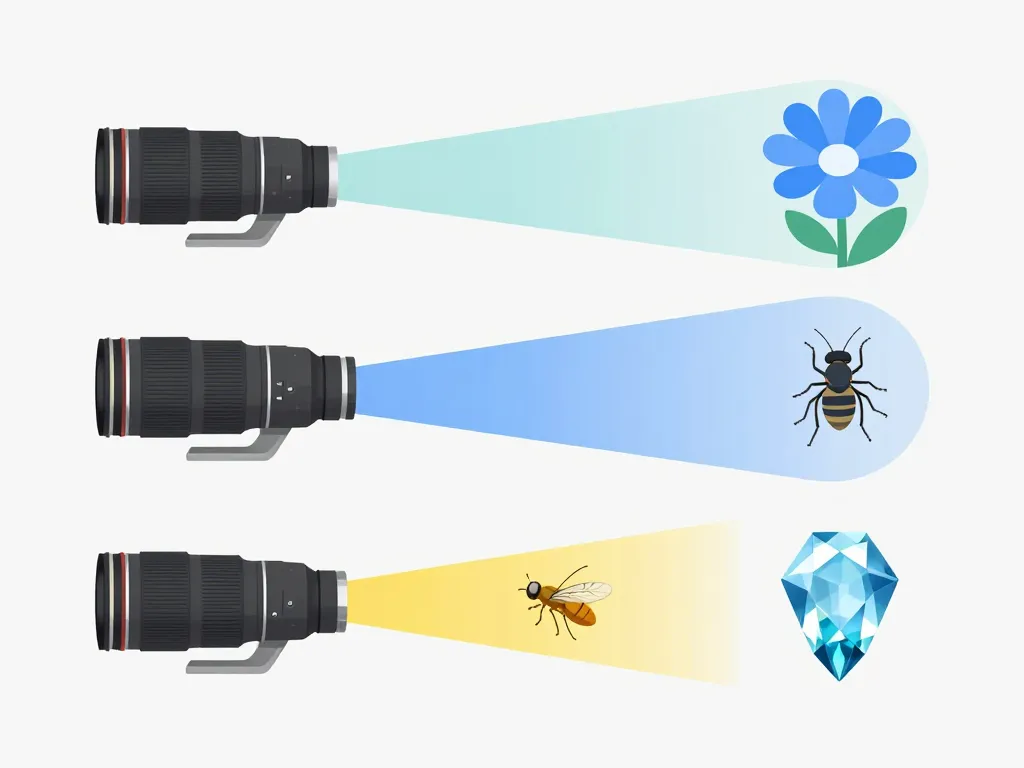 Différence focales nikon objectif macro pour fleurs insectes bijoux