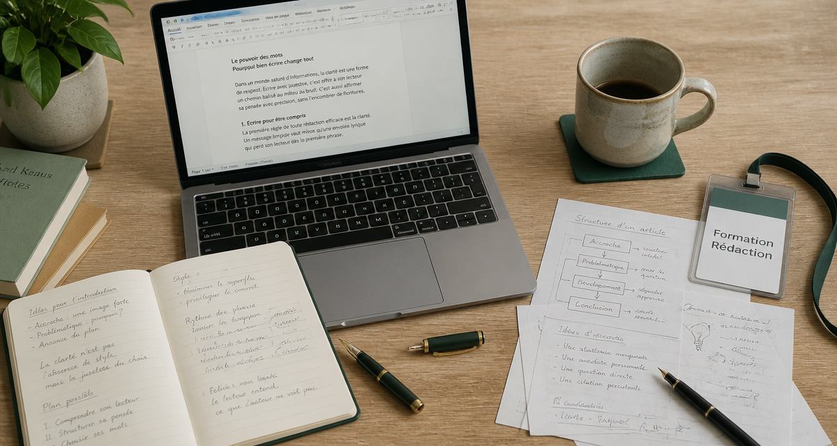 Bureau avec outils formation en rédaction
