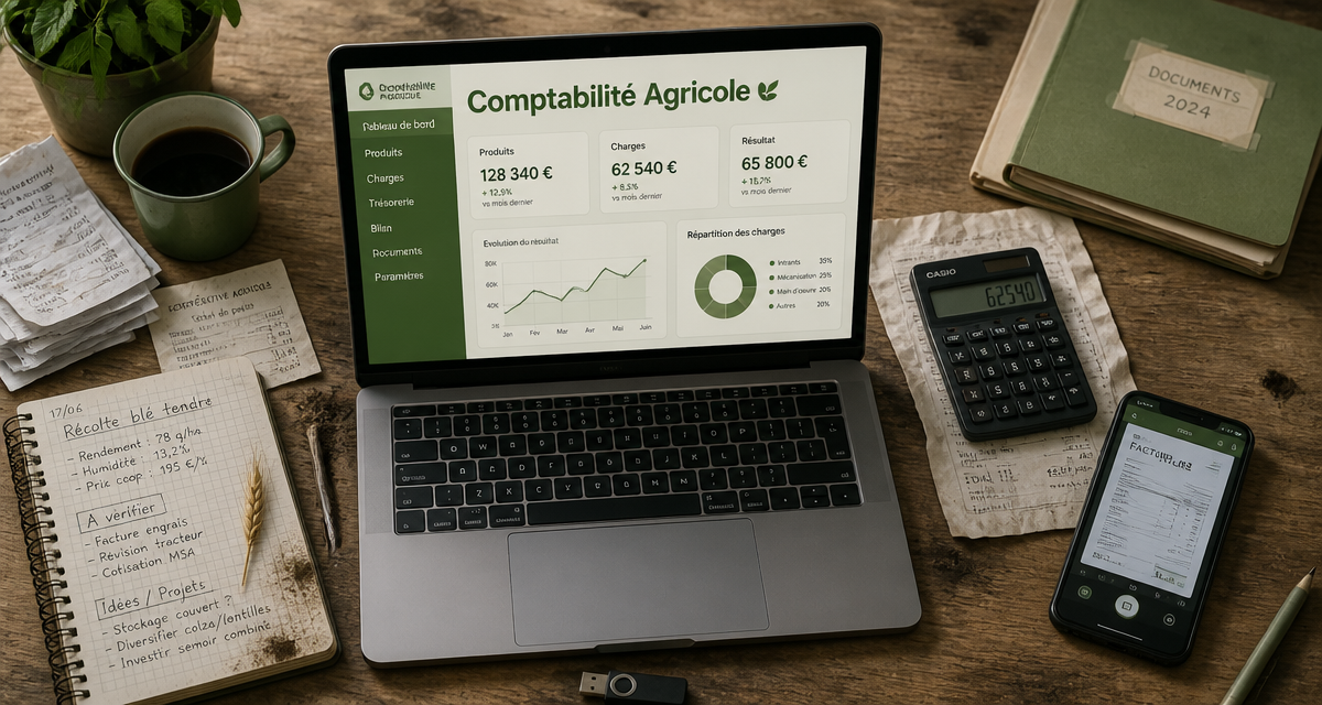 logiciel comptabilité agricole sur ordinateur bureau agriculteur