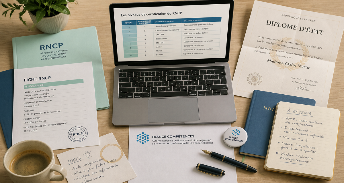 bureau avec documents niveau rncp et diplôme