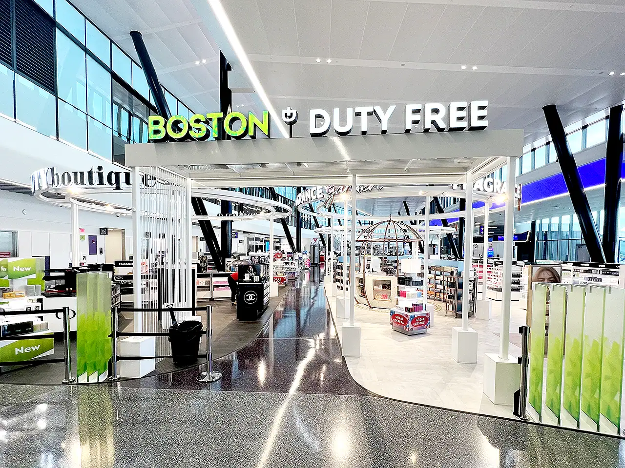 Boston Duty Free storefront at Boston Logan International Airport