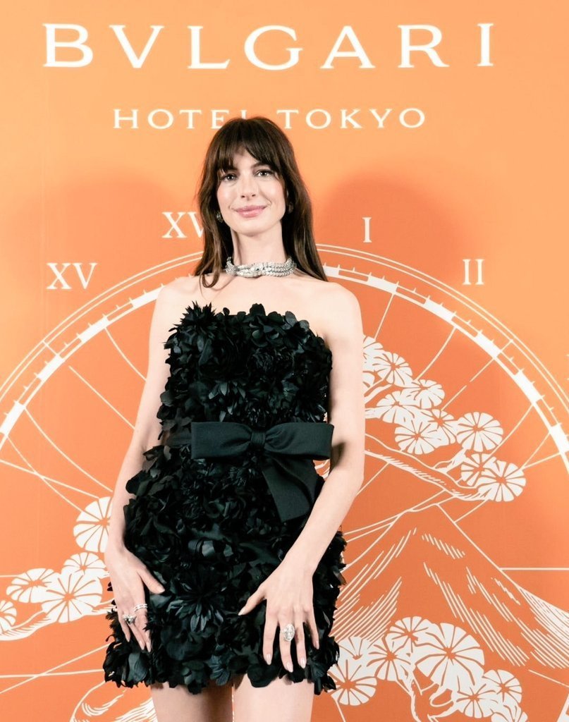 Anne Hathaway Attends The Bvlgari Hotel Tokyo Opening