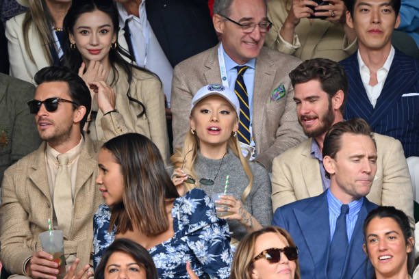 Jonathan Bailey, Ariana Grande, Andrew Garfield, Tom Hiddleston, and Zawe Ashton were spotted at the Wimbledon 2023 men's final
