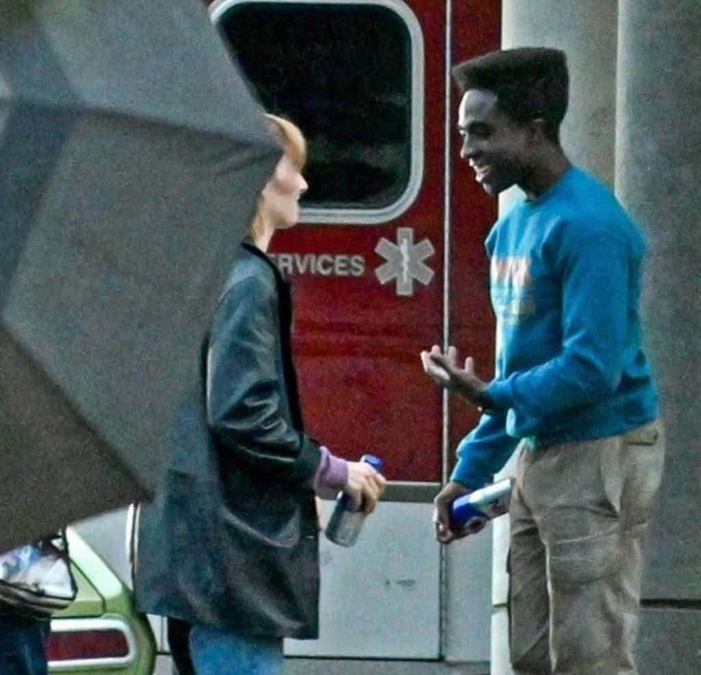 Maya Hawke and Caleb McLaughlin on the Hawkins Memorial Hospital Set of Stranger Things Season 5