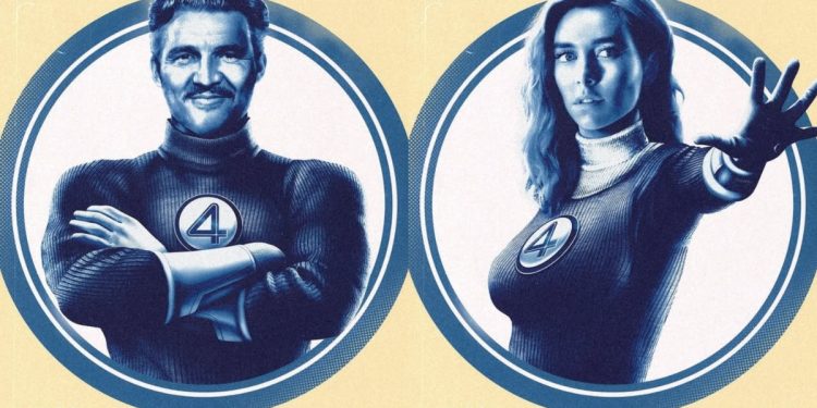 New Promotional Art of Pedro Pascal as Reed Richards and Vanessa Kirby as Sue Storm for Marvel's The Fantastic Four: First Steps