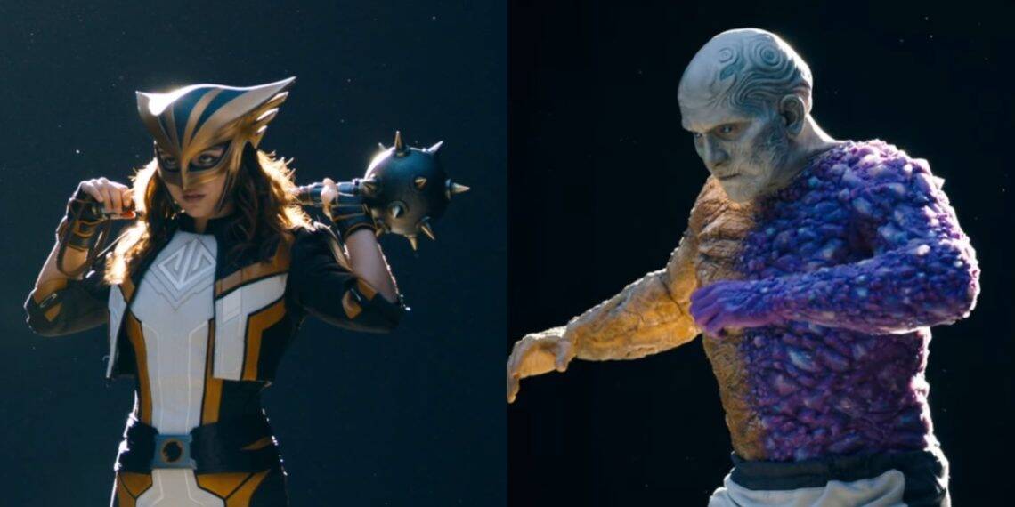 Anthony Carrigan as Metamorpho and Isabela Merced as Hawkgirl