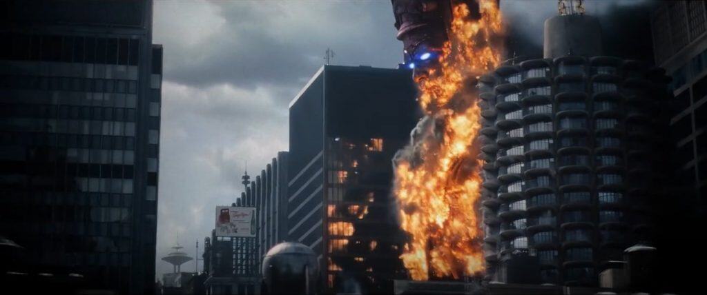 New images reveal Galactus (Ralph Ineson) in an epic battle against the Fantastic Four on Earth-828 in Marvel’s The Fantastic Four: First Steps.