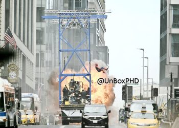 Tom Holland spotted filming a web-swinging explosion scene for Spider-Man: Brand New Day. Set footage and images surface online.