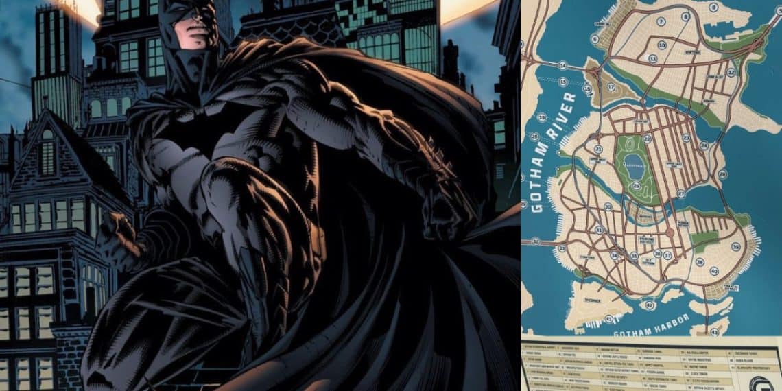 A new map of DCU Gotham City has been spotted on the set of Clayface in Liverpool, revealing iconic Batman locations like Wayne Manor, Arkham Asylum, ACE Chemical, and more.