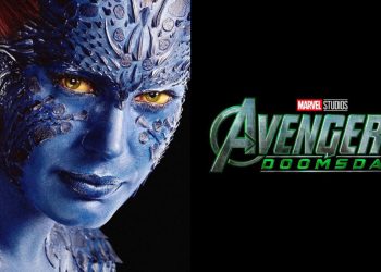 A leaked image reveals Rebecca Romijn’s Mystique in Avengers: Doomsday, wearing a blue and white tactical X-Men suit with a gold “X” belt.