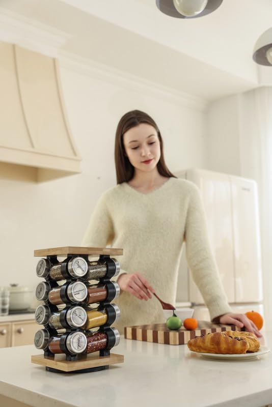 Spice rack with various spices in a modern kitchen