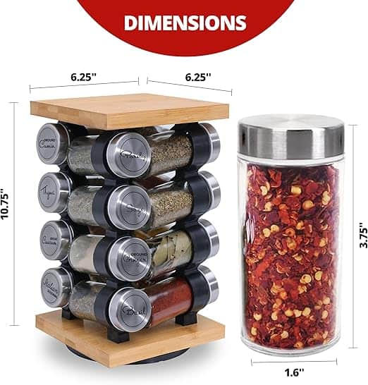 Spice rack and jar set for meal preparation and seasoning storage ideal for home kitchens and cooking enthusiasts
