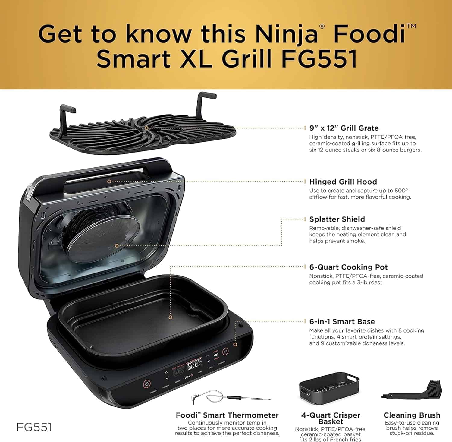 Optimal image for SEO A sleek Ninja Foodi Smart XL Grill with accessories displayed