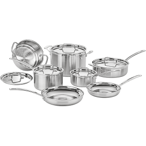 Stainless steel cookware set including pots, pans, lids, and steamers, perfect for meal preparation and serving in kitchen and home cooking. Durable, rust-resistant, and easy to clean.