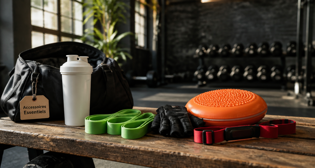 accessoires de sport essentiels sur banc