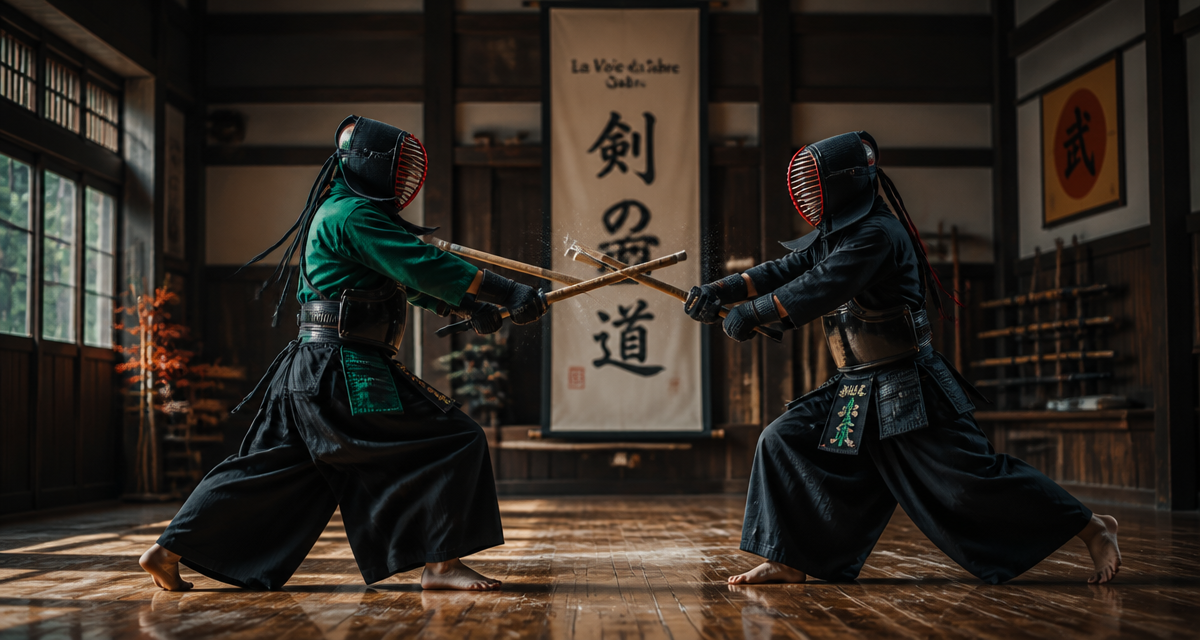 Kendo sport, combat de deux kendokas en dojo