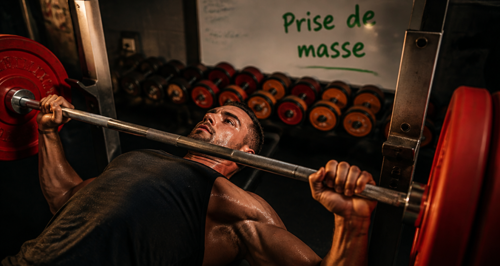 Athlète prise de masse musculaire développé couché
