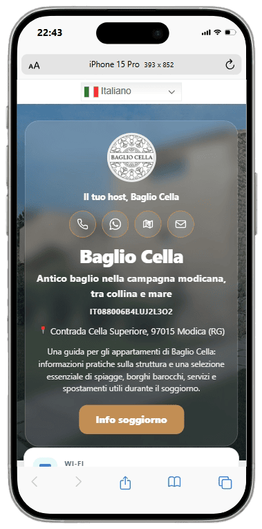 Esempio guida digitale ospiti Baglio Cella - welcome book struttura ricettiva