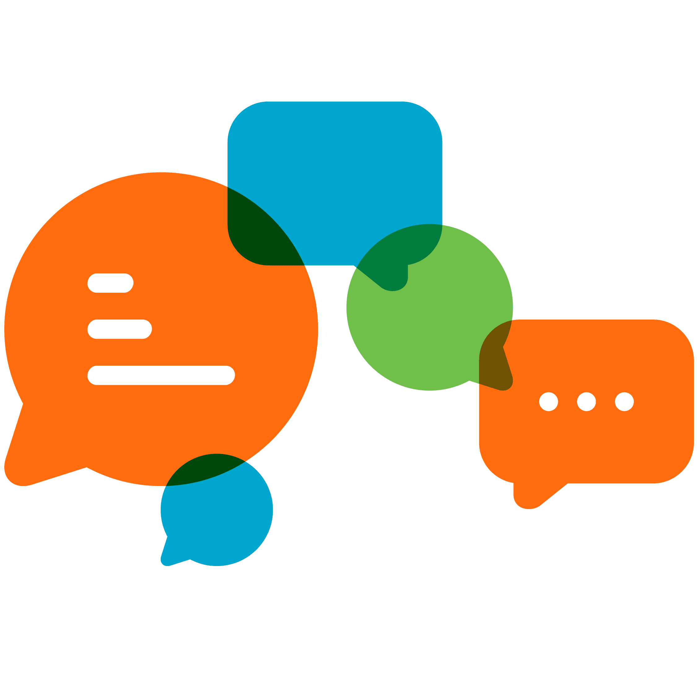 Orange, blue, and green quotation boxes.