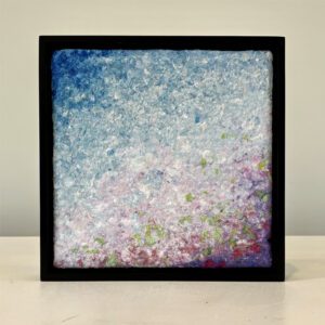 Chrysanthemum blooms, 9 x 9 x 1 inches, black floater frame