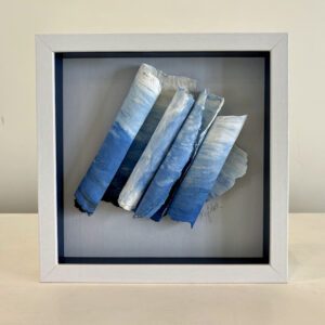 Curly Cue Waves, white shadow box frame, 9 x 9 x 2 inches