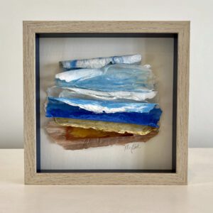 Sea Layers, oak shadow box frame, 9 x 9 x 2 inches