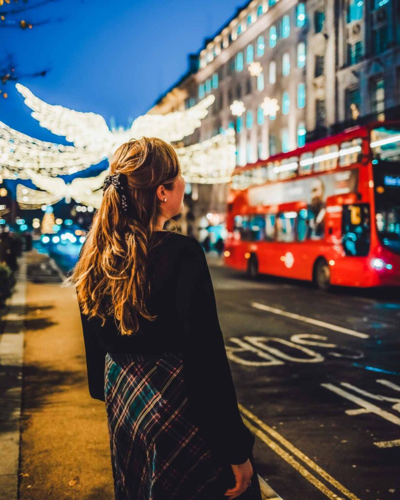 The iconic Regent Street angels that line the streets at Christmas make for such a good photo opportunity, especially when there's a red, double-decker bus in there as well!