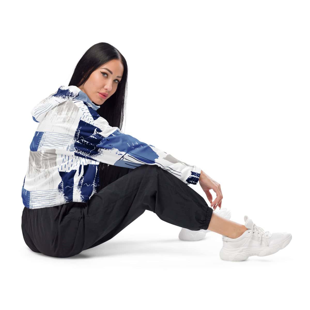 Blue Abstract | Women’s cropped windbreaker