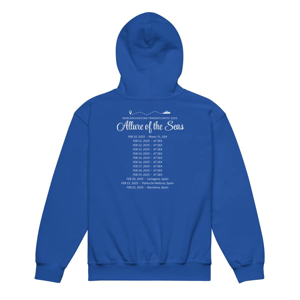 Transatlantic Allure of the Seas 2025 | White Font Youth hoodie