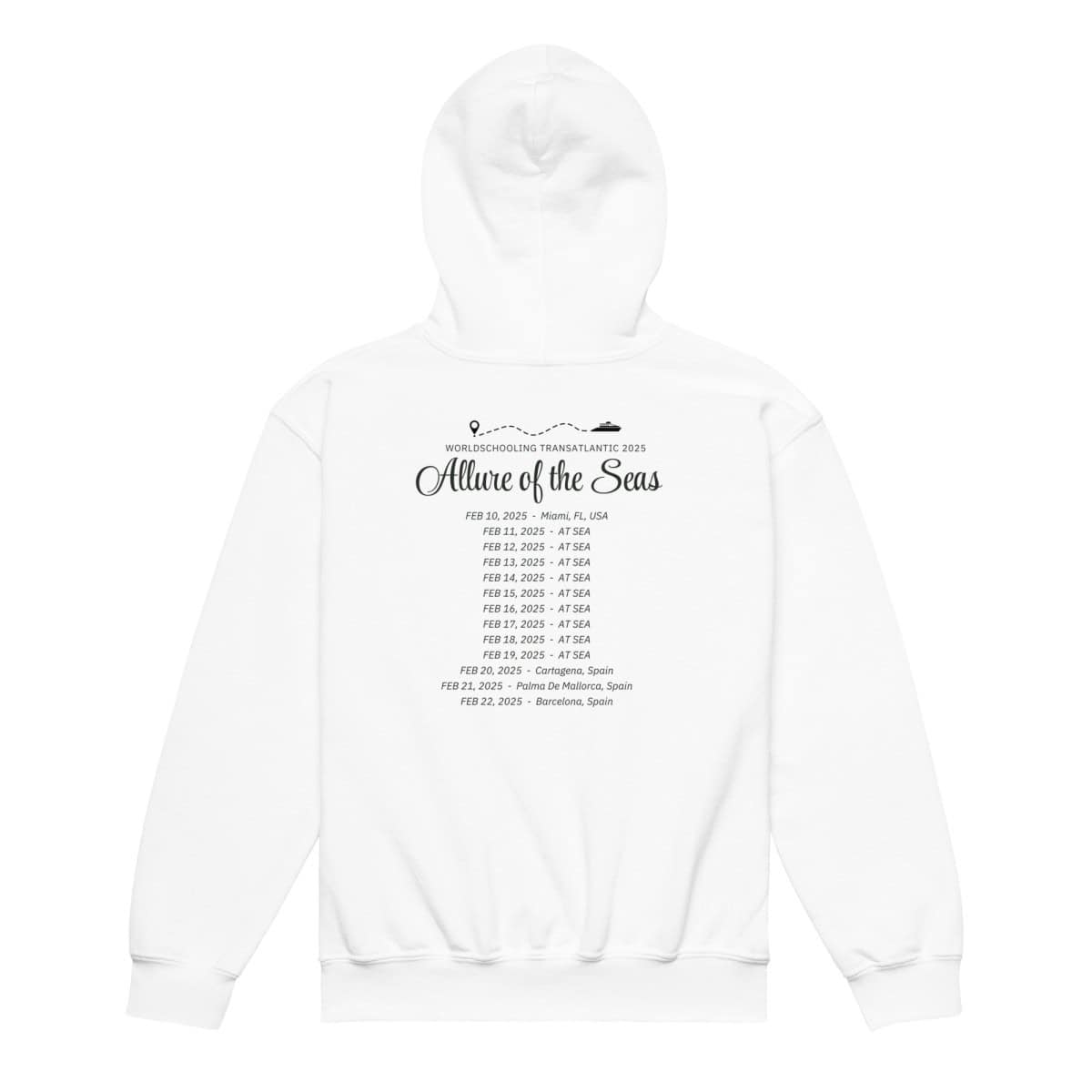 Transatlantic Allure of the Seas 2025 | Black Font Youth hoodie