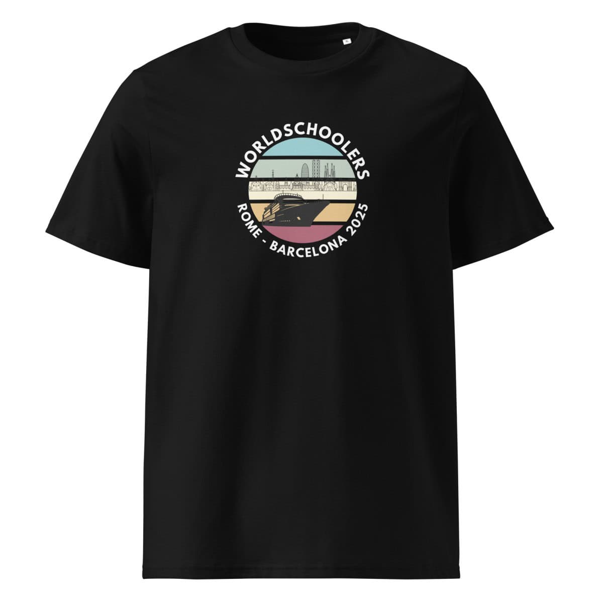 Unisex organic ribbed neck t-shirt | White Font | Rome - Barcelona 2025