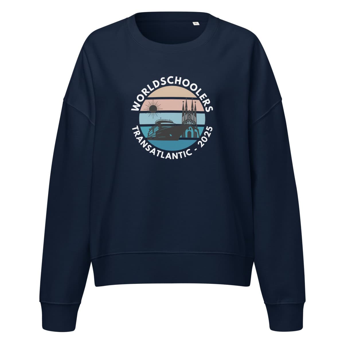 Women’s organic crew neck sweatshirt | White Font | Transatlantic 2025