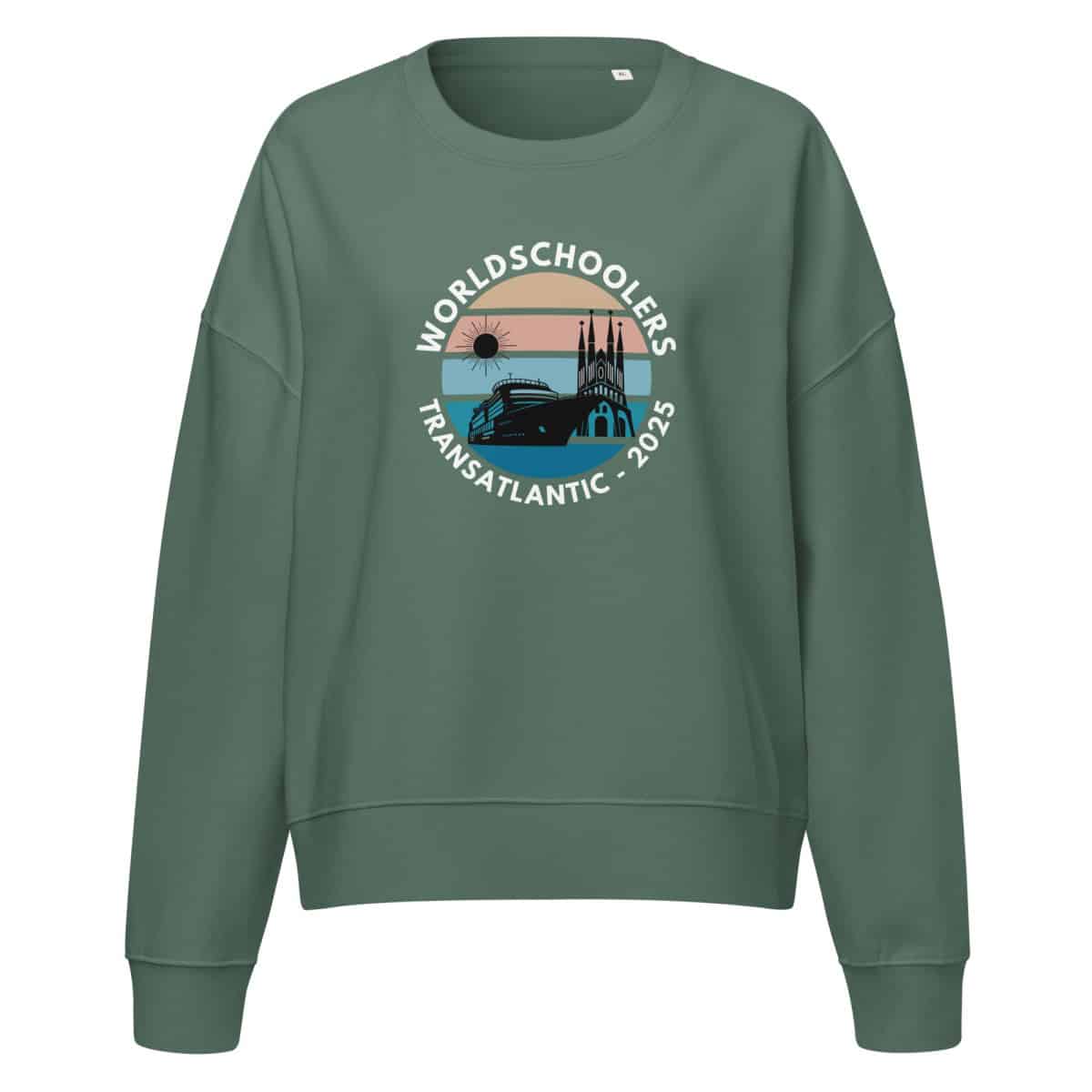 Women’s organic crew neck sweatshirt | White Font | Transatlantic 2025