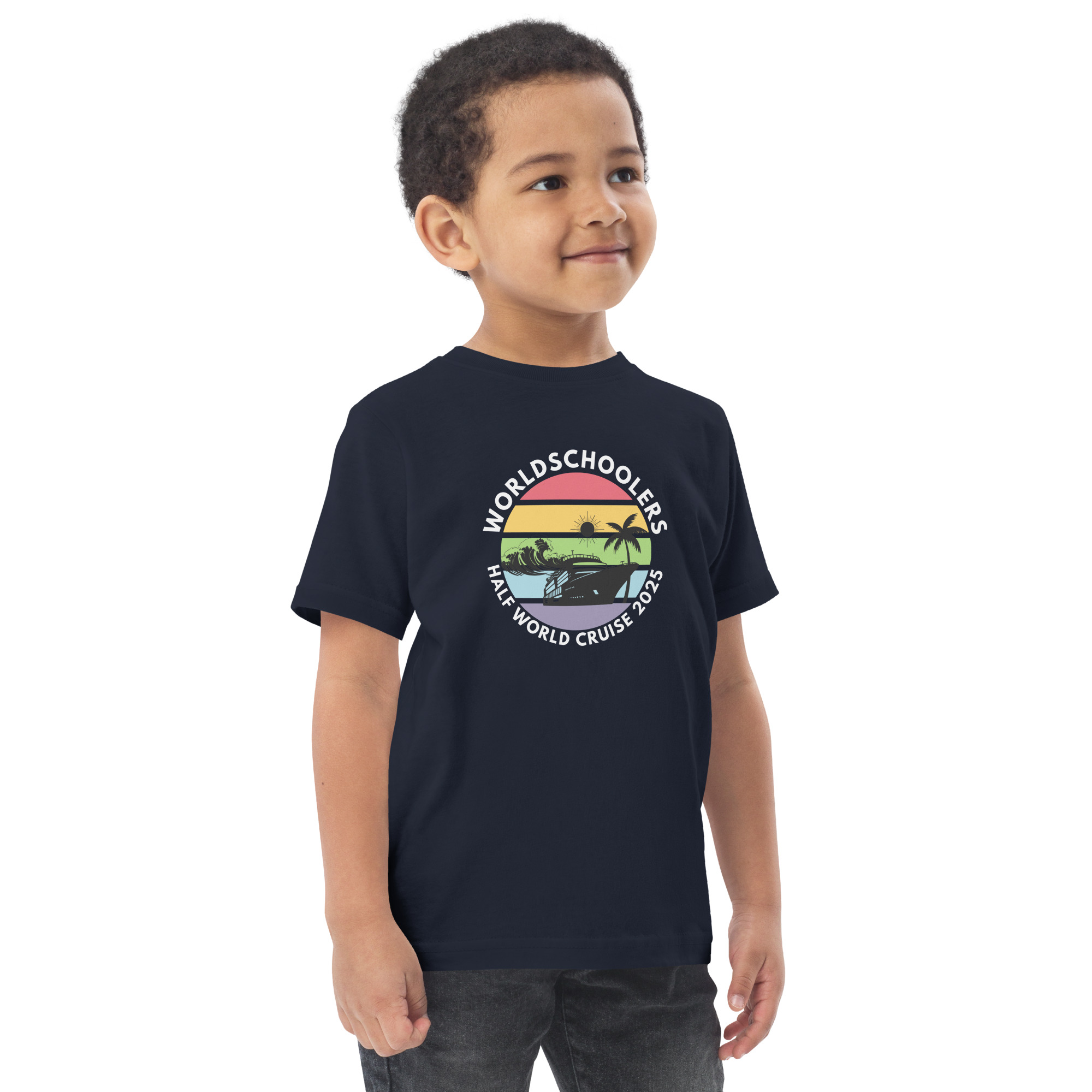 Toddler Jersey T-Shirt | White Font | Half World Cruise 2025