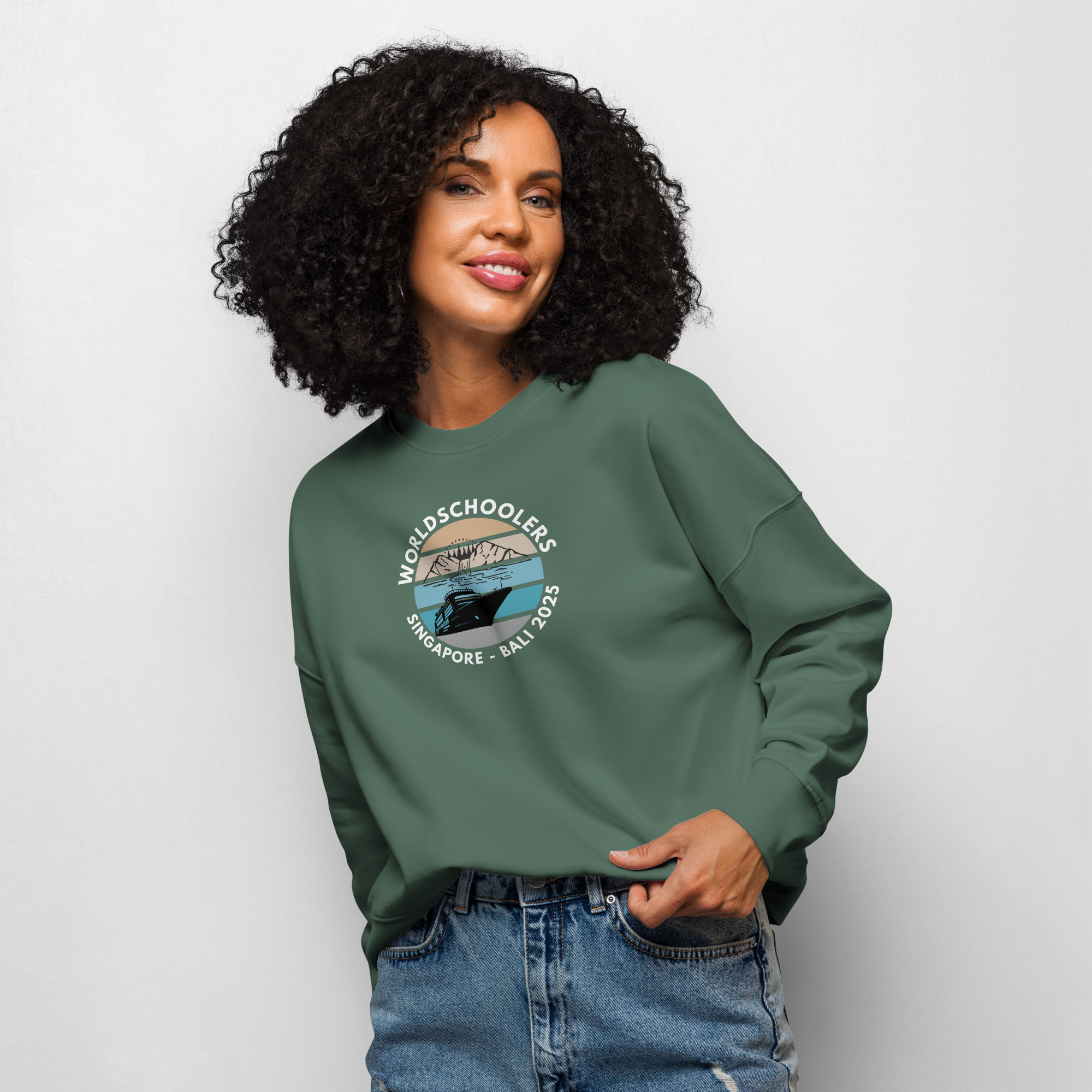 Women’s Organic Sweatshirt | White Font | Singapore - Bali 2025