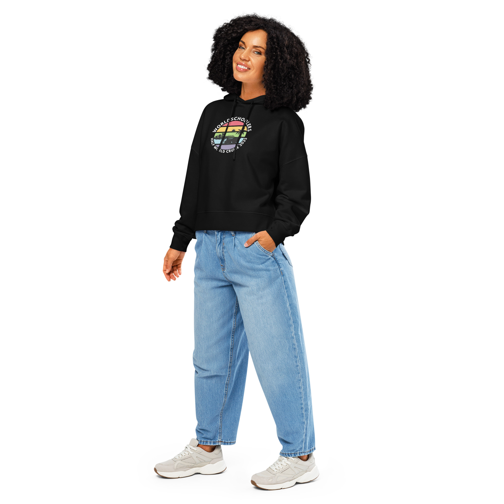 Women’s Organic Hoodie | White Font | Half World Cruise 2025