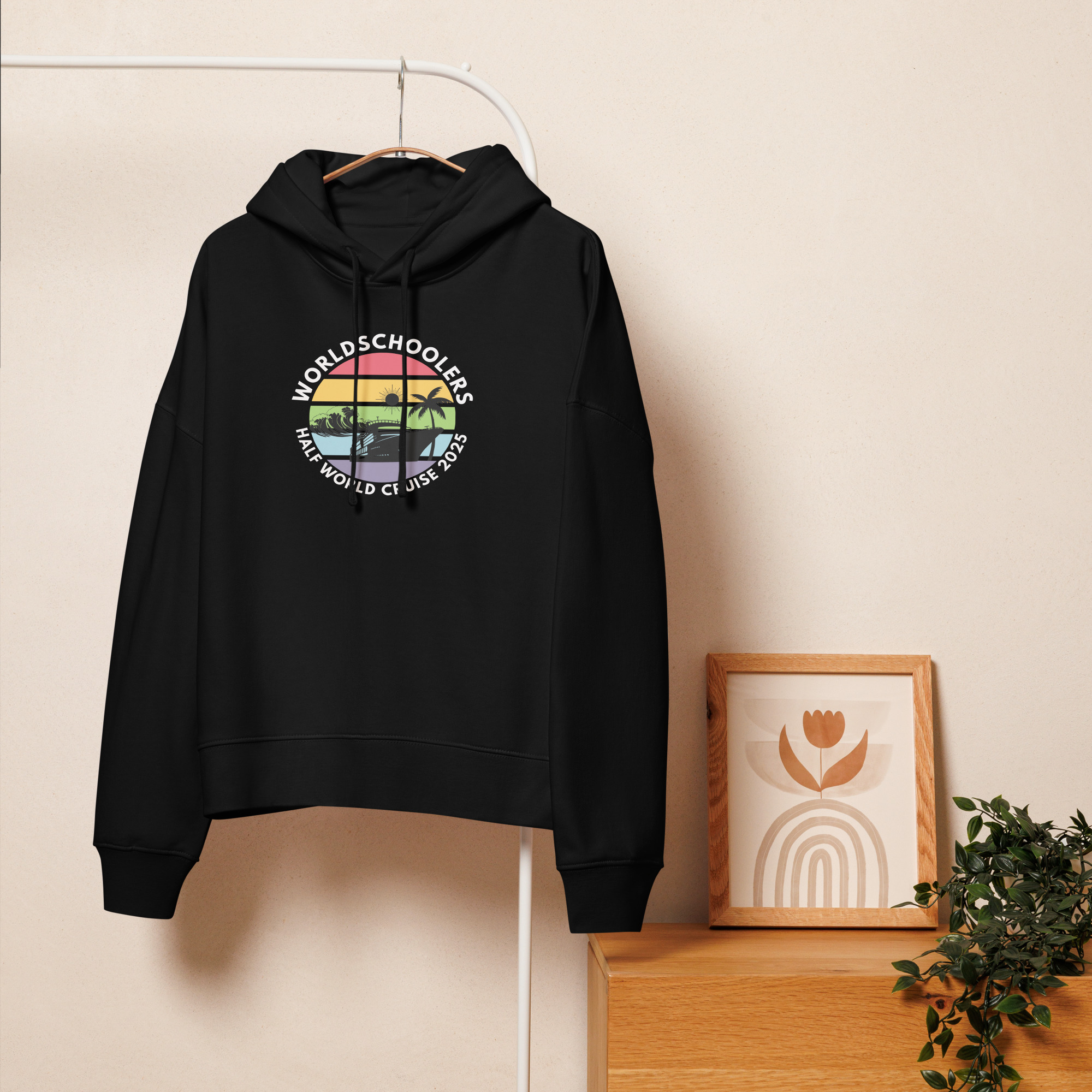 Women’s Organic Hoodie | White Font | Half World Cruise 2025