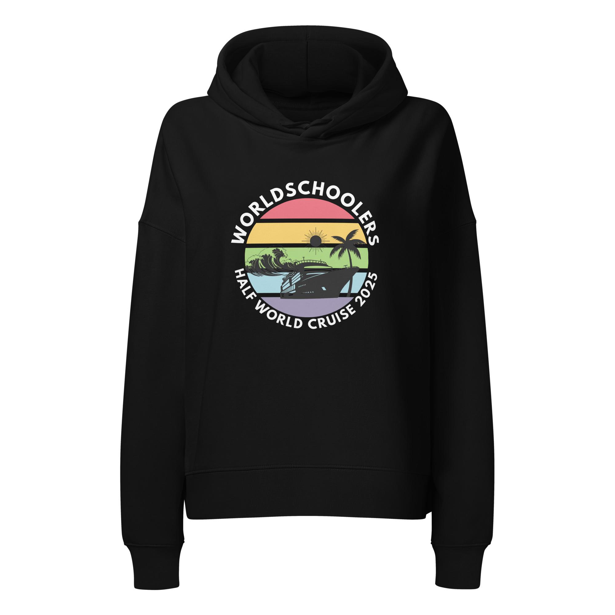 Women’s Organic Hoodie | White Font | Half World Cruise 2025