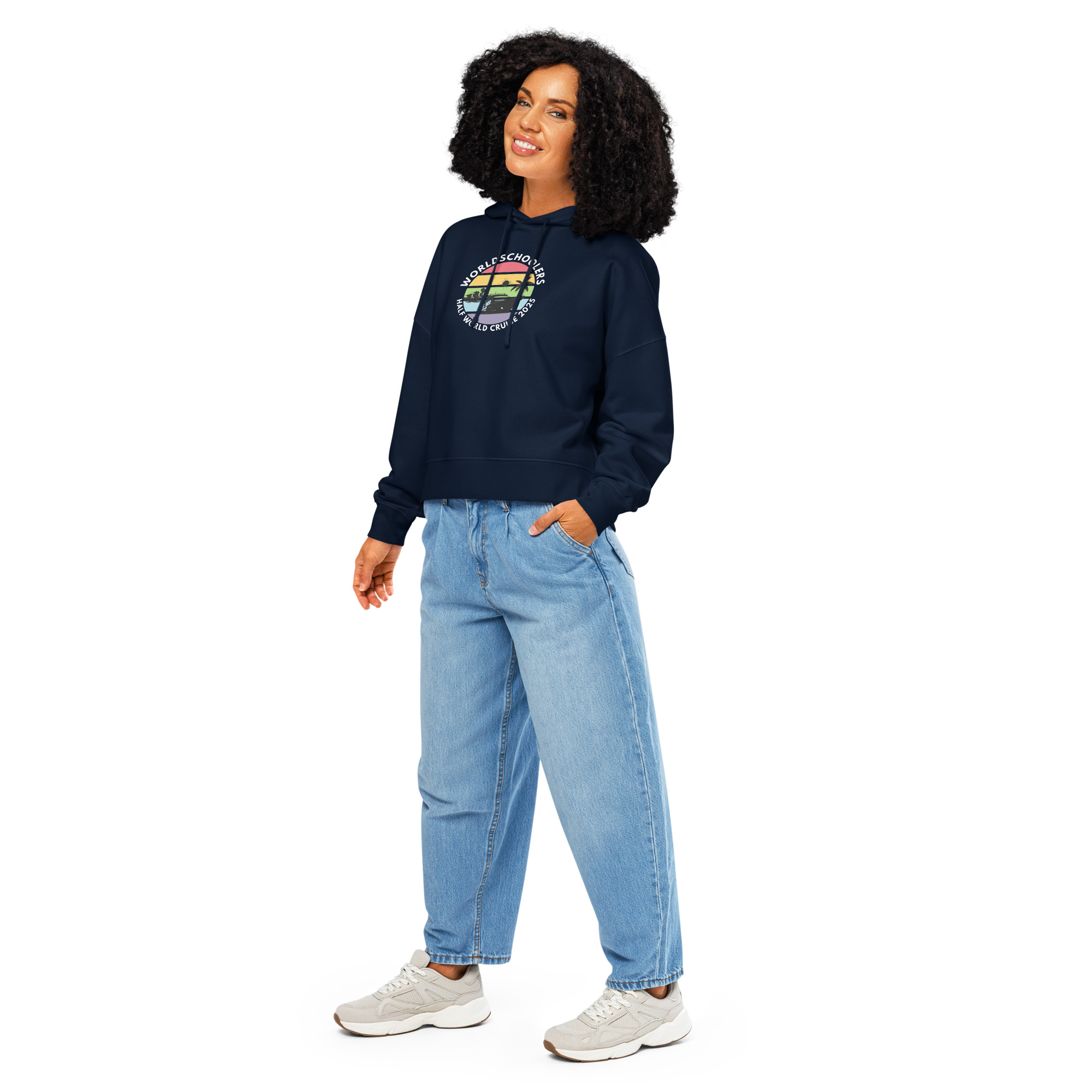 Women’s Organic Hoodie | White Font | Half World Cruise 2025