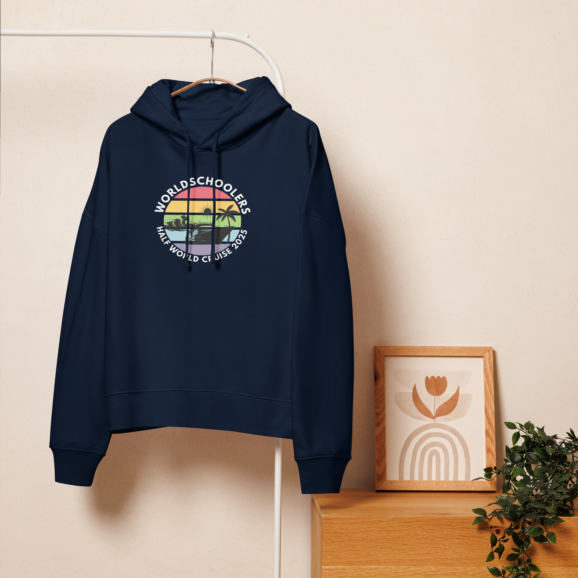 Women’s Organic Hoodie | White Font | Half World Cruise 2025