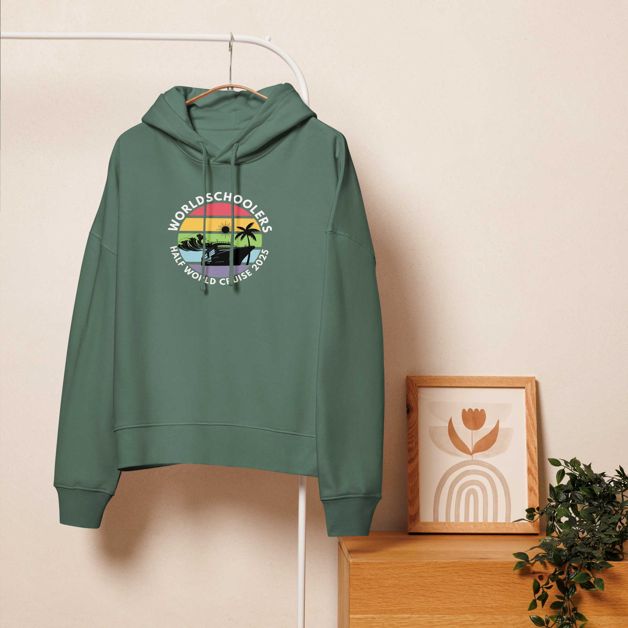 Women’s Organic Hoodie | White Font | Half World Cruise 2025