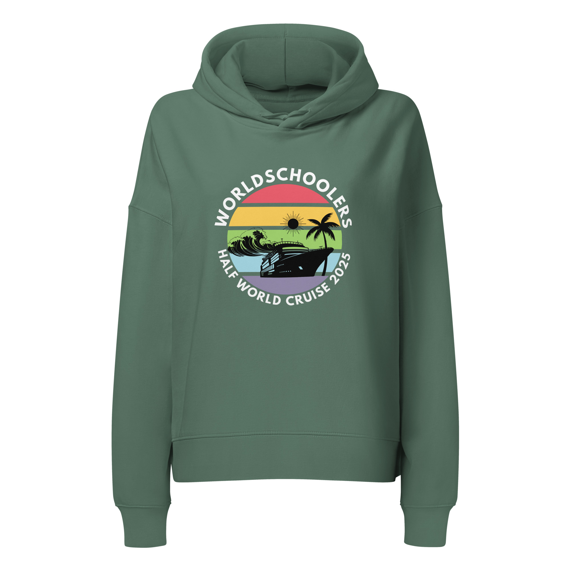 Women’s Organic Hoodie | White Font | Half World Cruise 2025