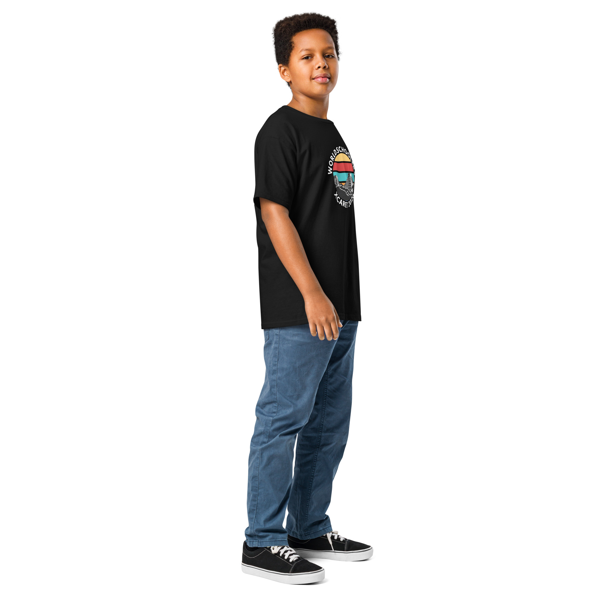 Child wearing Melody Lane Youth Classic Tee with Xcaret 2026 design, casual style, standing against a white background.