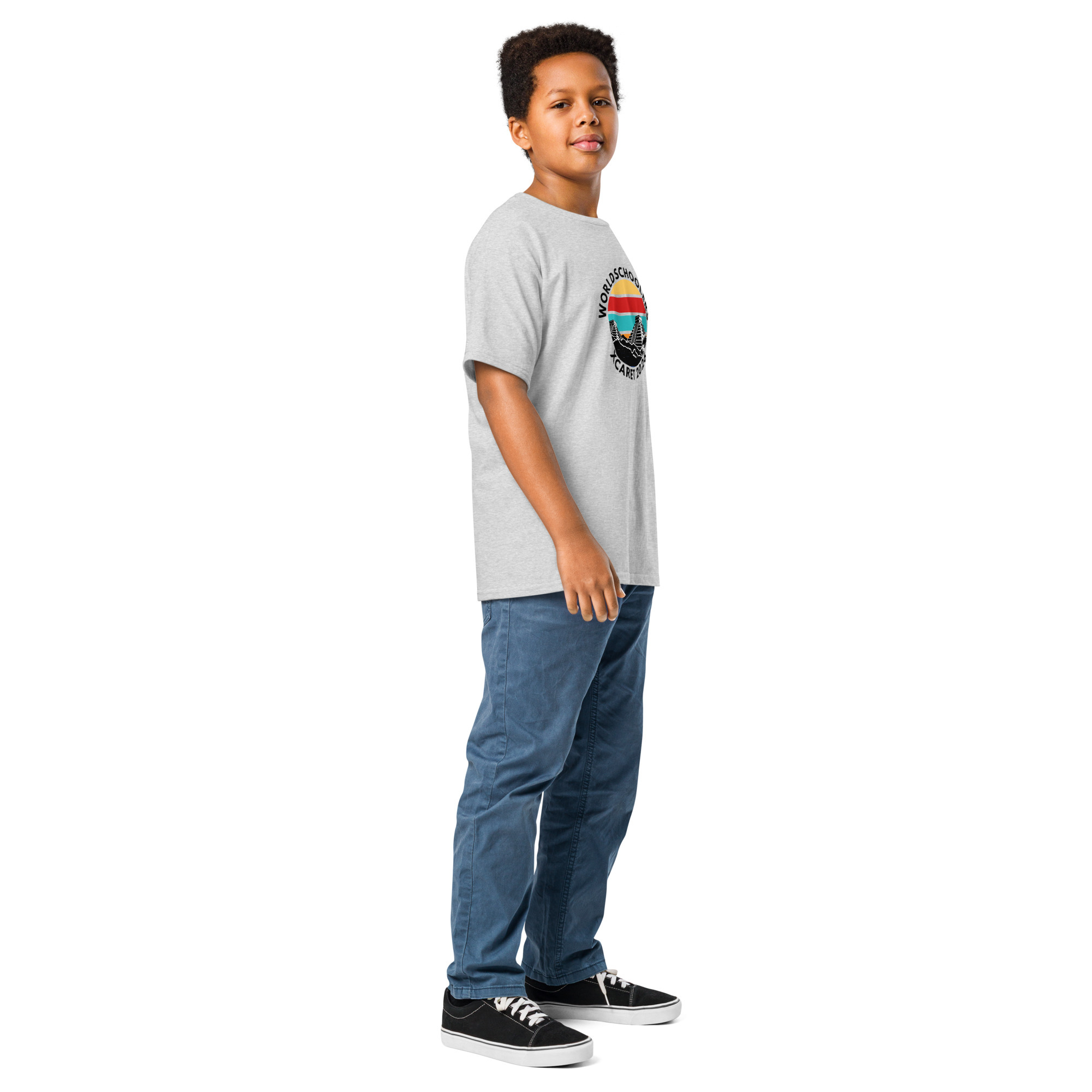 Child modeling the Melody Lane Youth Classic Tee with Xcaret 2026 design, perfect for kids who love travel and adventure-themed graphic tees.