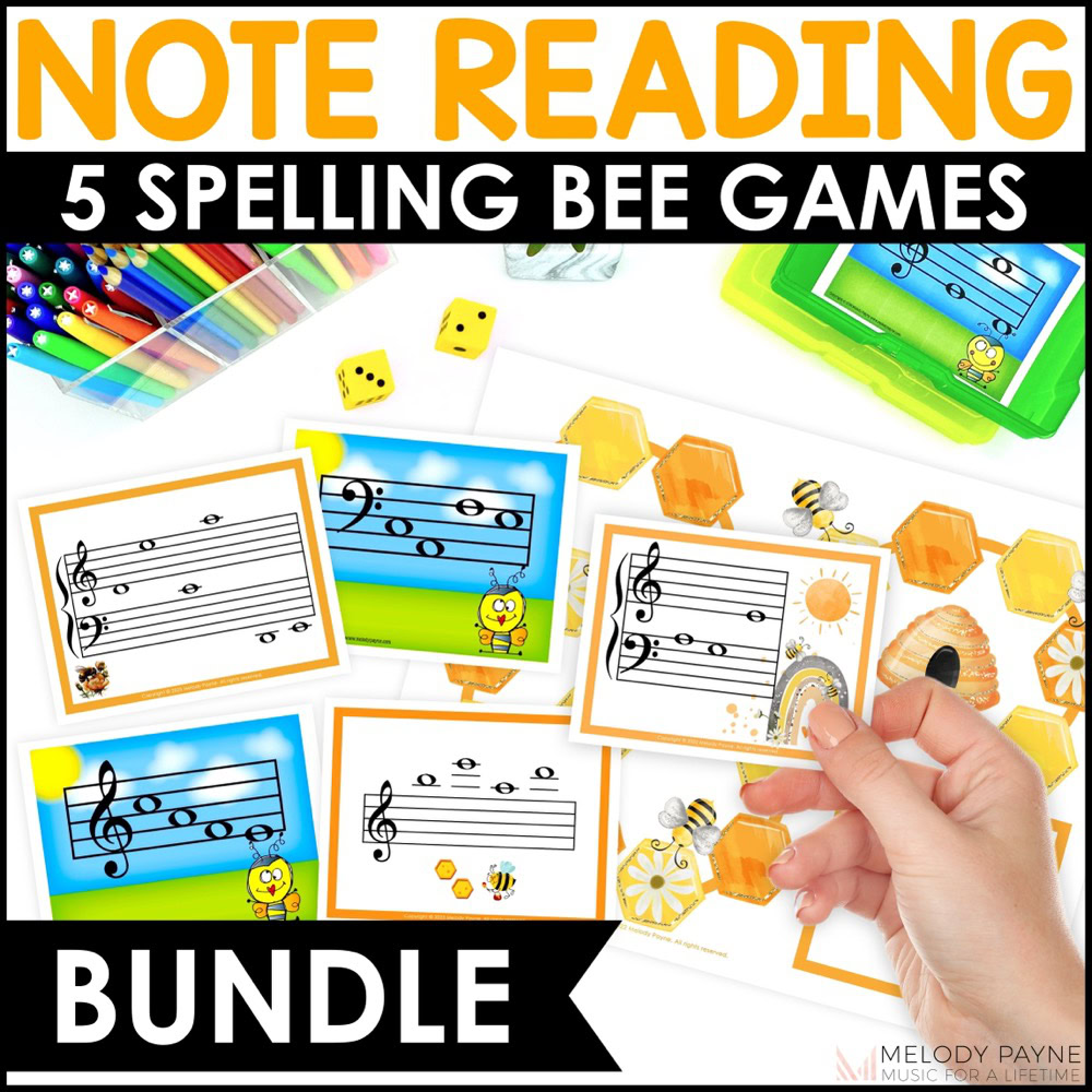 Music Games and Activities for Treble Clef and Bass Clef - Music Spelling Bee Words Bundle
