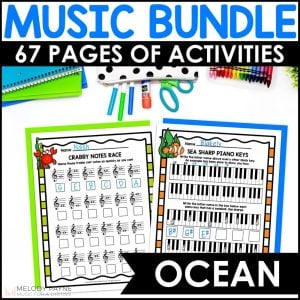 Ocean Music Worksheets Bundle - Treble, Bass, Intervals, Music Math, Piano Keys